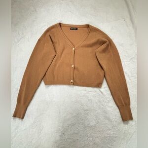 SHEIN Cardigan Knit Cropped V Neck‎ Button Front Long Sleeve Brown Size S